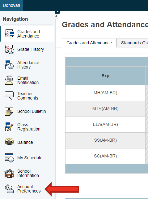 account preferences