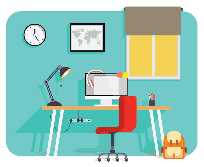 Graphic of desk in a workspace