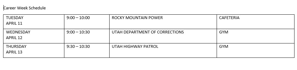 schedule for career week