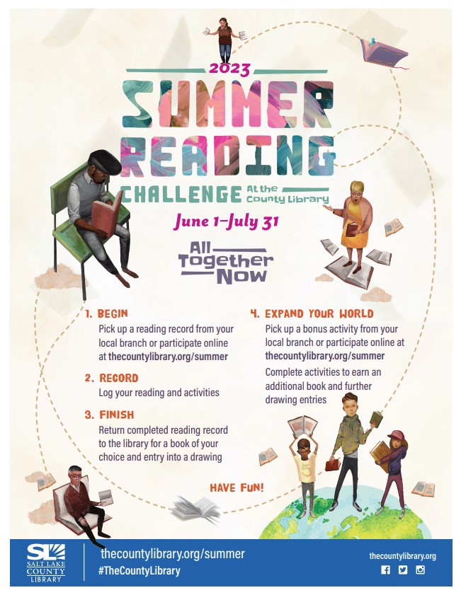 This flyer describes the county summer reading program in English. For more information please contact thecountylibrary.org